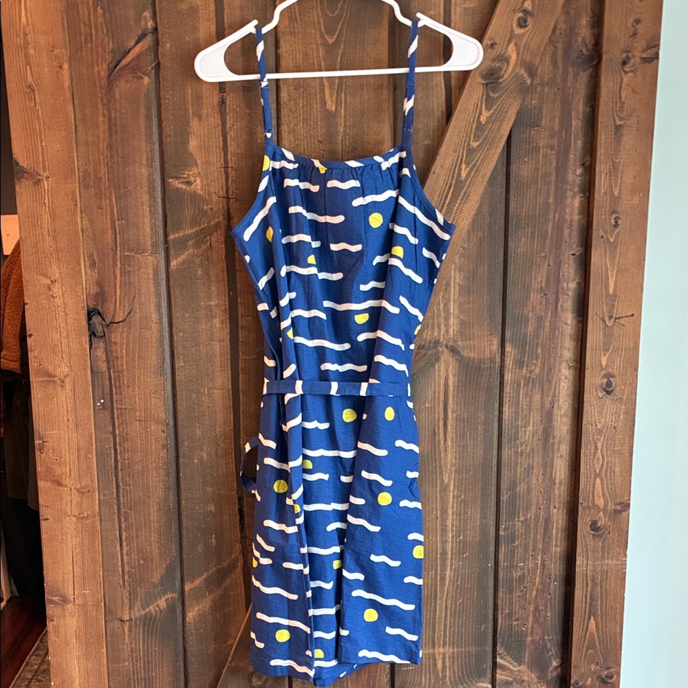 Hanna Andersson 100% Cotton Women’s Large Dress Blue and White w/ Yellow Details - Picture 5 of 6